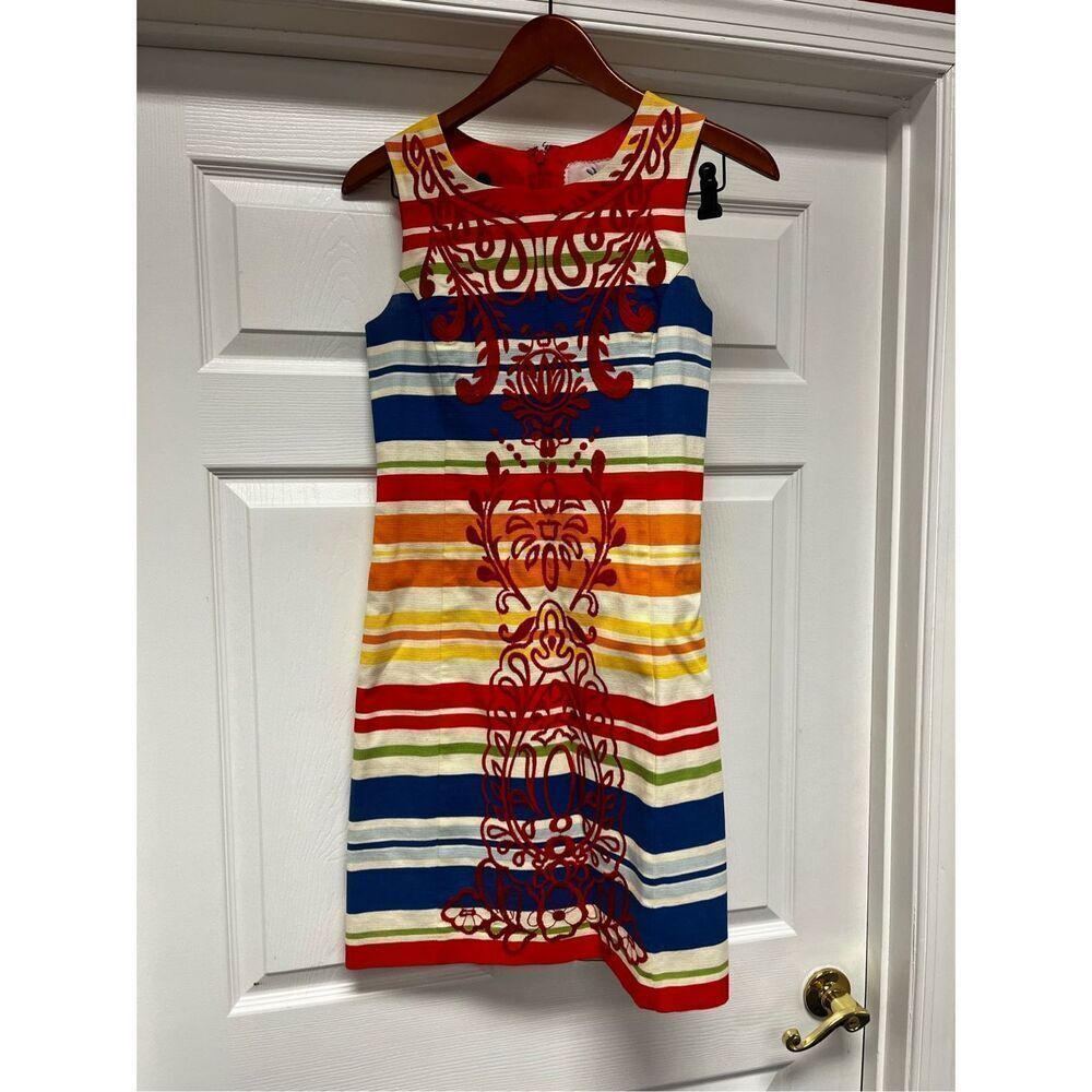 Tabitha Rainbow Stripe Embroidered Front Sleeveless Dress sz 0 EUC